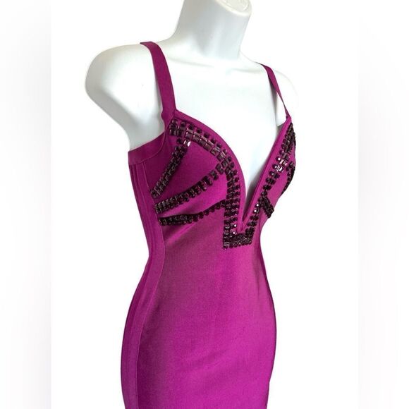MARCIANO Purple V-Neckline Bandage Dress Size S. - Picture 3 of 13